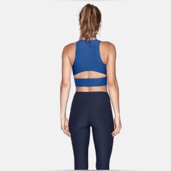 Outdoor Voices Blue Athena Crop Top Size L Cutout Workout Running Activewear - Picture 2 of 11